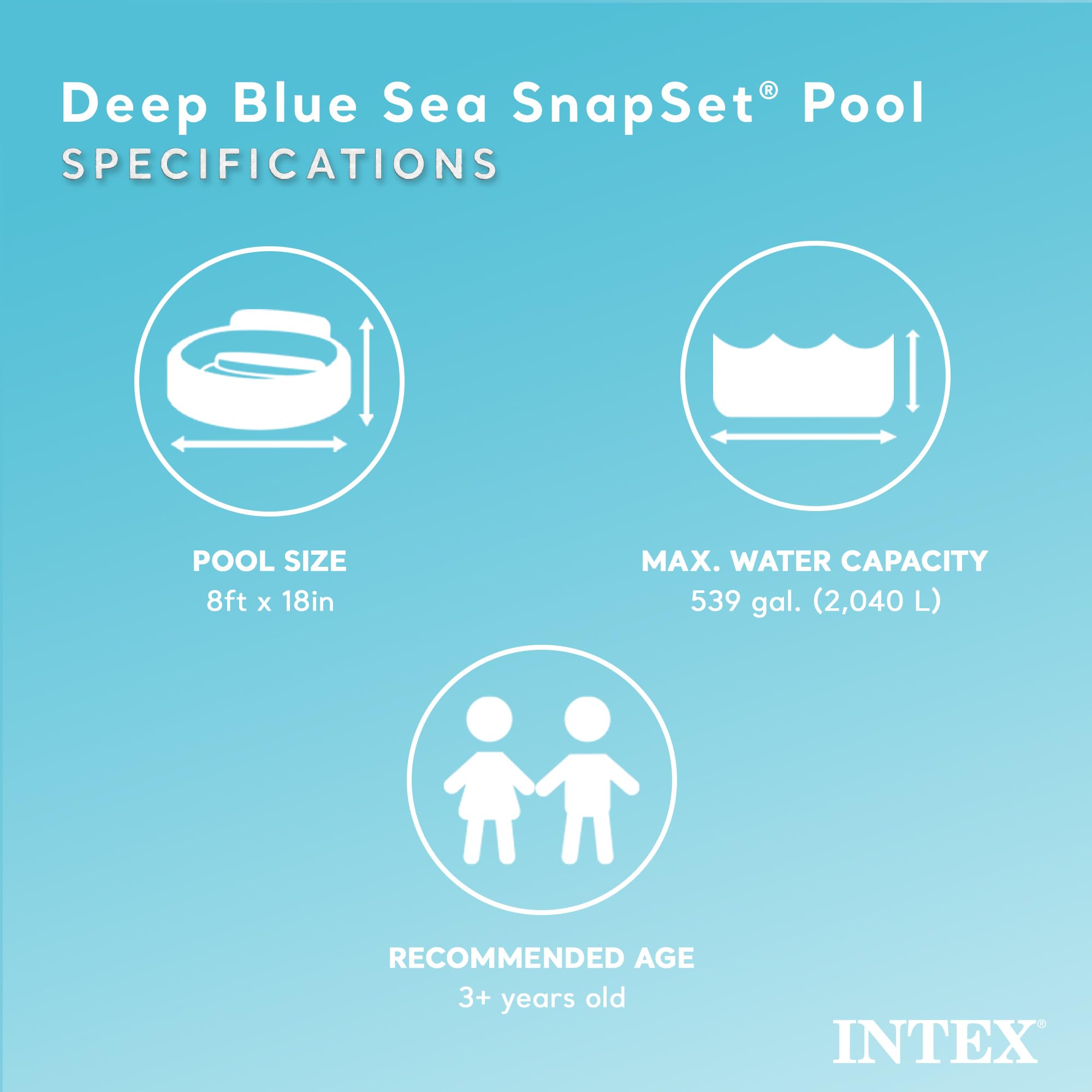 Intex Deep Sea Blue 8 Feet X 18 Inch Snapset Instant Round Plastic Above Ground Swimming Kiddie Pool For Ages 3 Years And Up, Bl