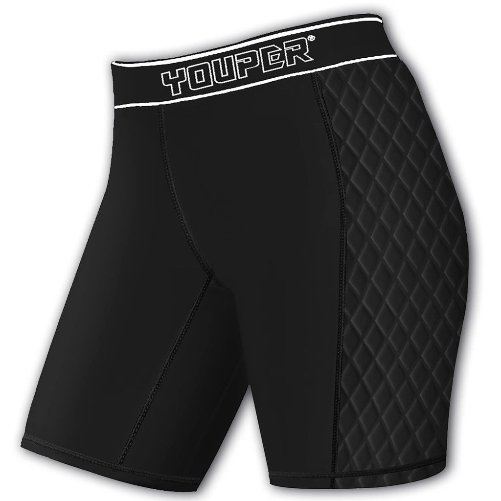 Youper Youth Girls Classic Compression Softball Sliding Shorts, Padded Softball Sliders (Black/White, Medium)