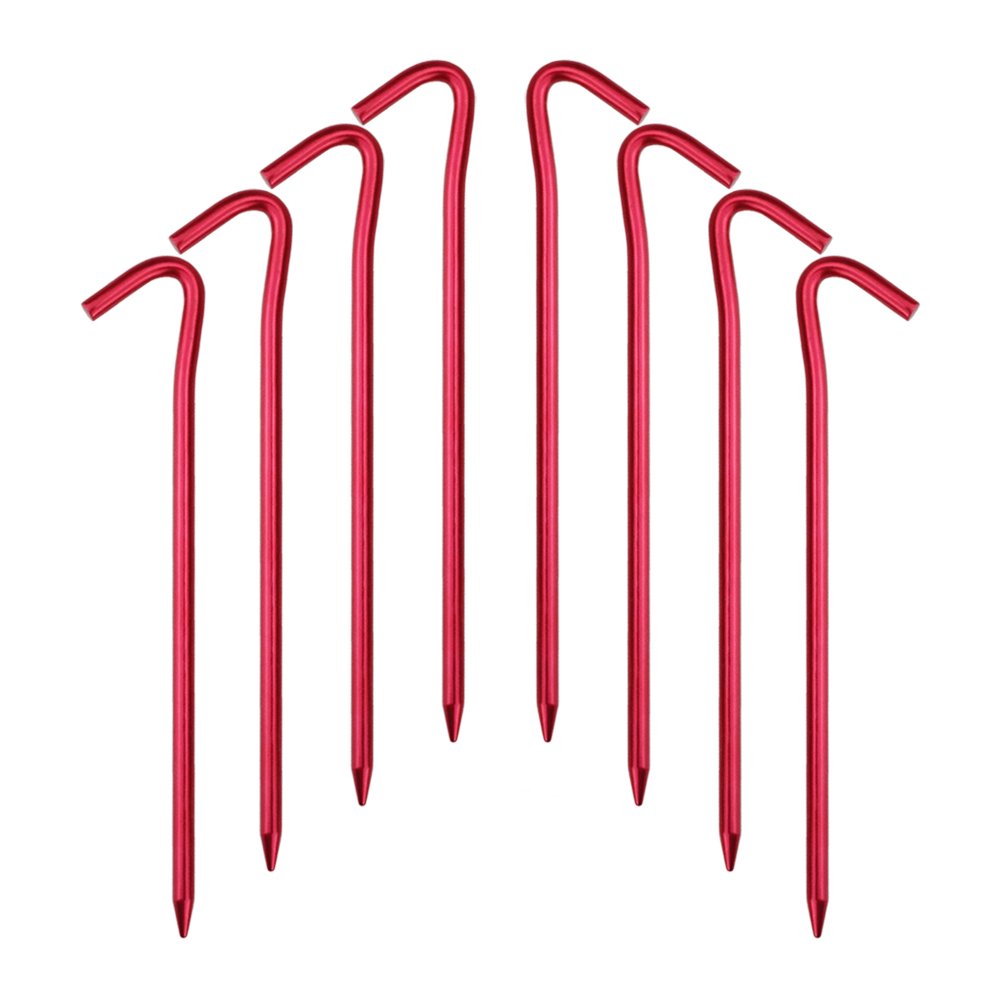 Hikemax 7075 Aluminum Tent Stakes 10 Pack - Ultralight 7 Inch Hook Tent Pegs With Carrying Pouch - Made For Camping Trip, Hiking