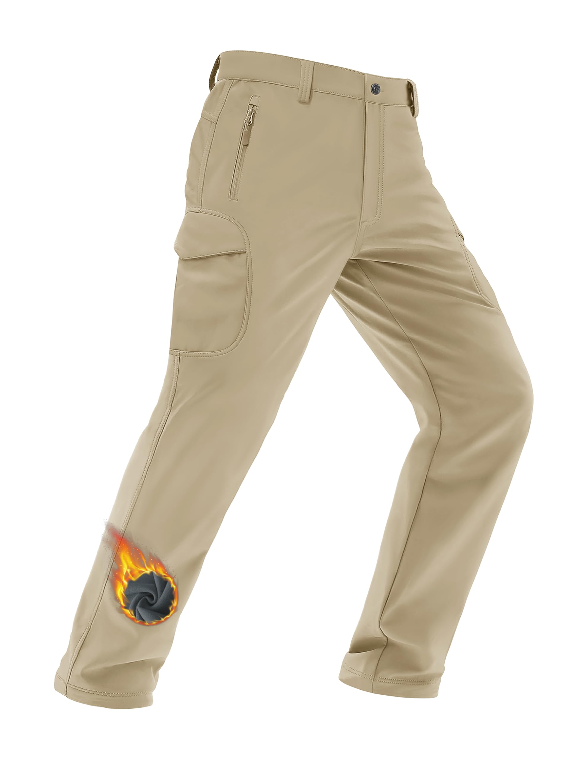 MAGCOMSEN Mens Snow Pants Waterproof Insulated for Cold Weather Snowboard Pants for Men Fleece Lined Ski Tactical Khaki, 36