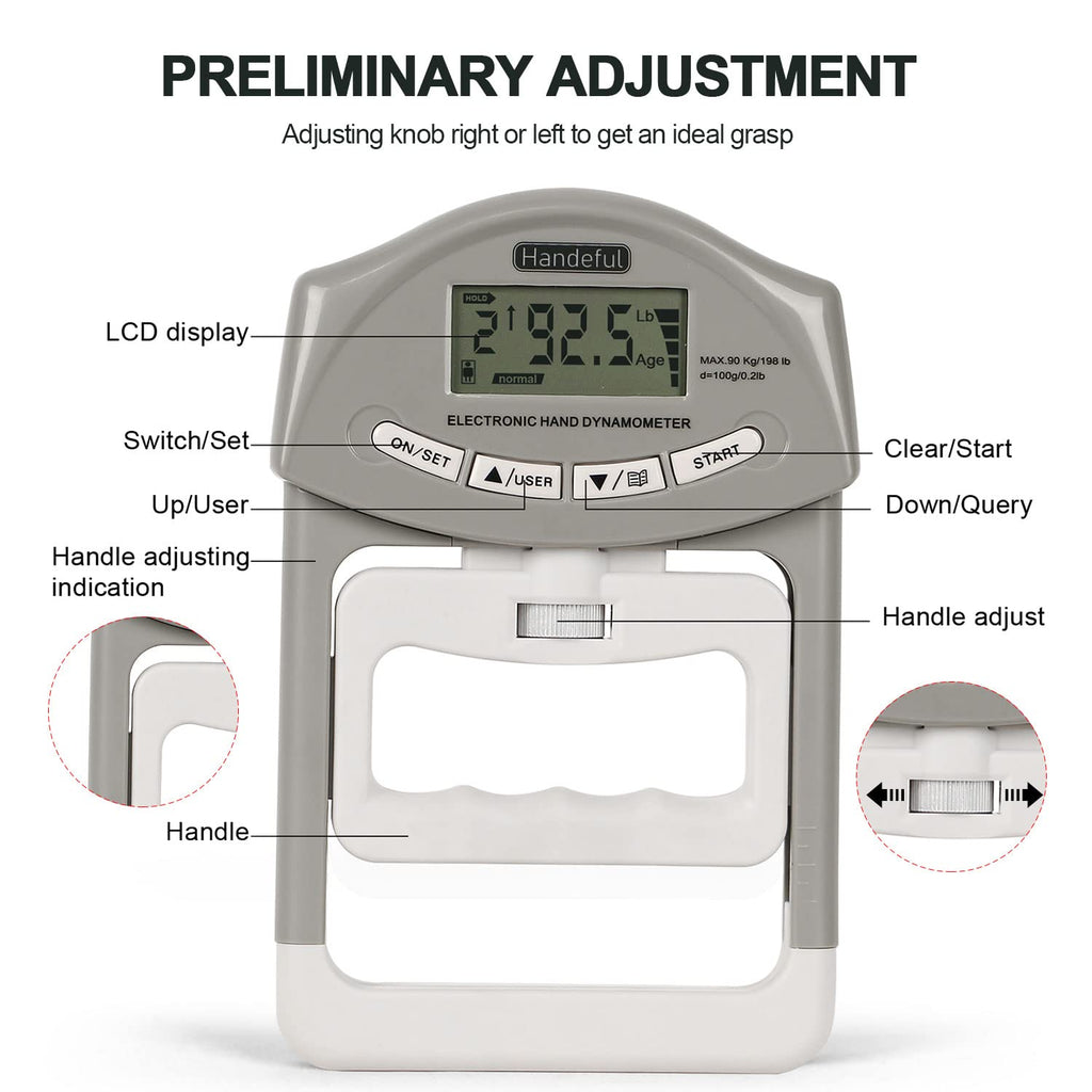 Handeful Grip Strength Tester With Zipper Bag, Digital Hand Dynamometer Grip Strength Measurement Meter Auto Capturing Electroni