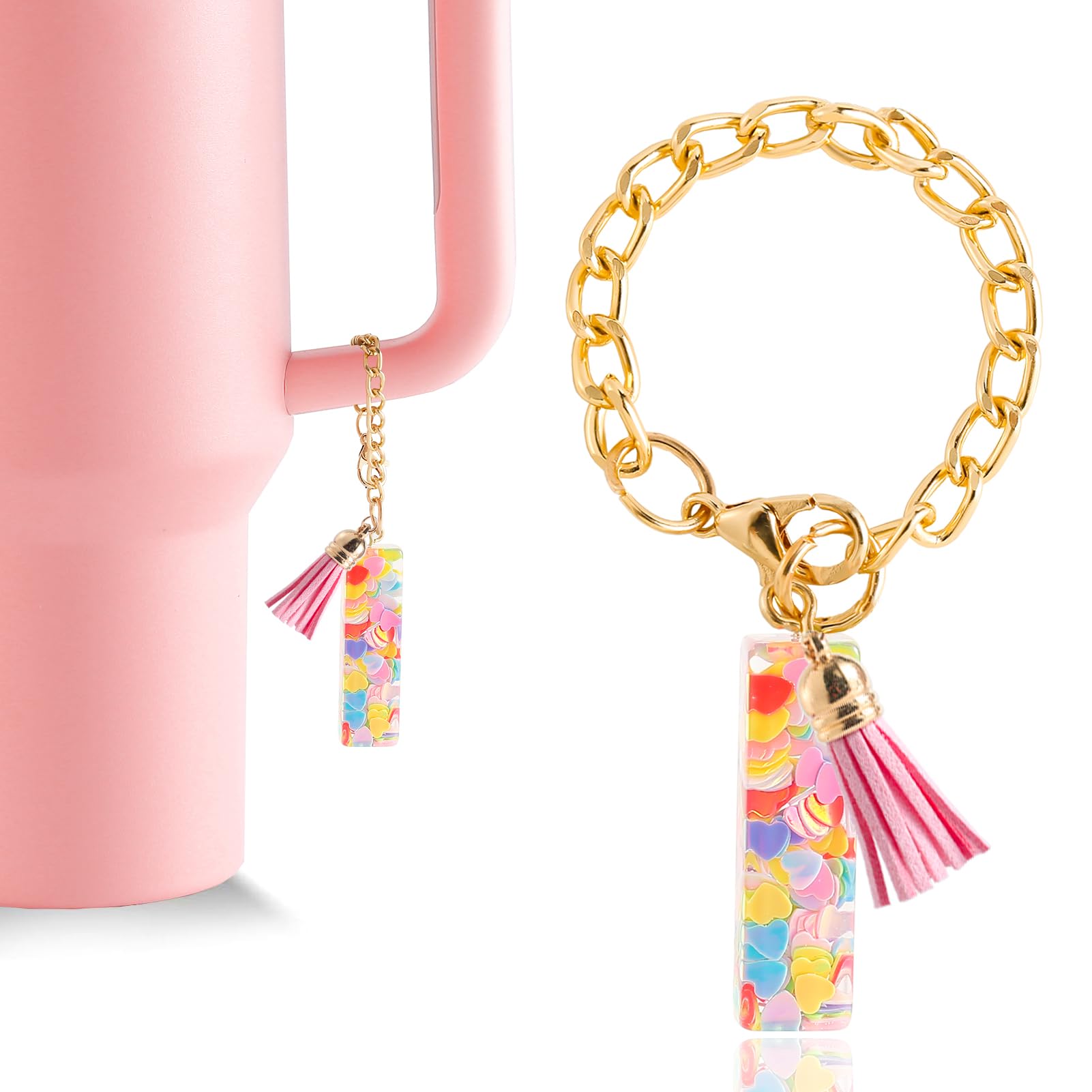 Letter Charm Accessories for Stanley Cup 1 PCS Cute Initial Keychain Handle Charm for Stanley Tumbler for Women Pink Letter I