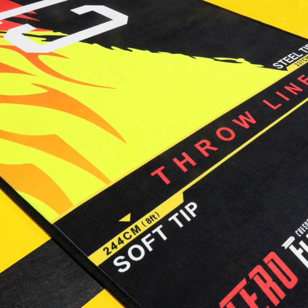 Cuesoul Heavy Duty Darts Mat Includes Both Official Soft & Steel Tip Throwline Yellow Fire