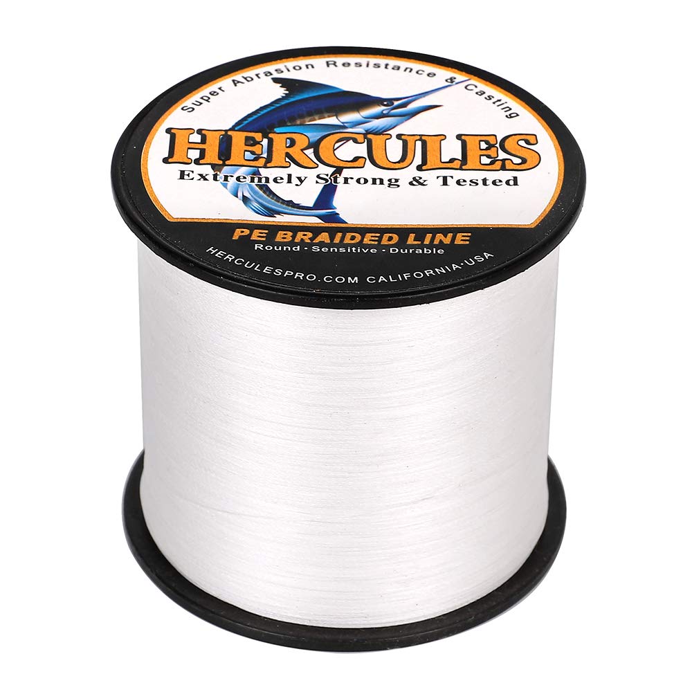 Hercules Braided Fishing Line 1500M 1640Yds 10Lbs-200Lbs Pe Superline 8 Strands (White 10Lb/4.5Kg 0.12Mm)