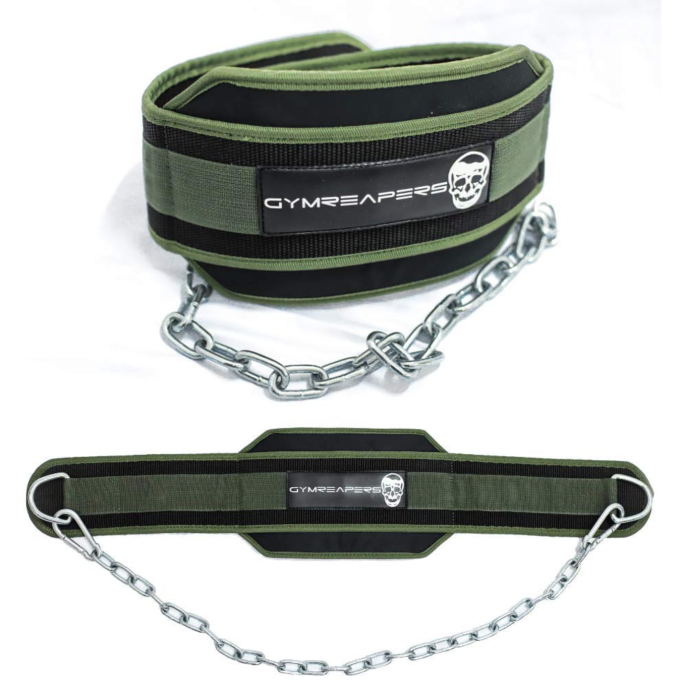 Gymreapers Dip Belt With Chain For Weightlifting, Pull Ups, Dips - Heavy Duty Steel Chain For Added Weight Training (Ranger Gree