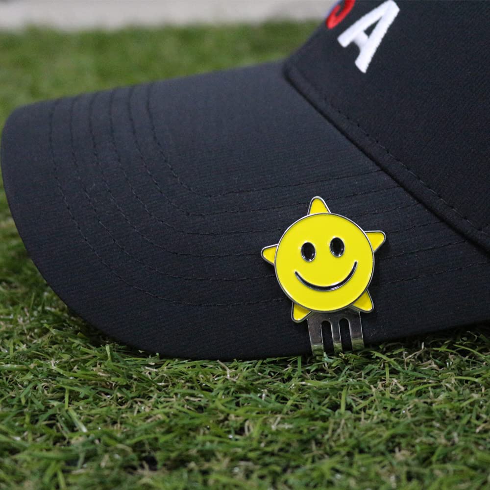 Pinmei Flower Golf Ball Marker With Golf Hat Clip For Your Friend (Yellow Smile)
