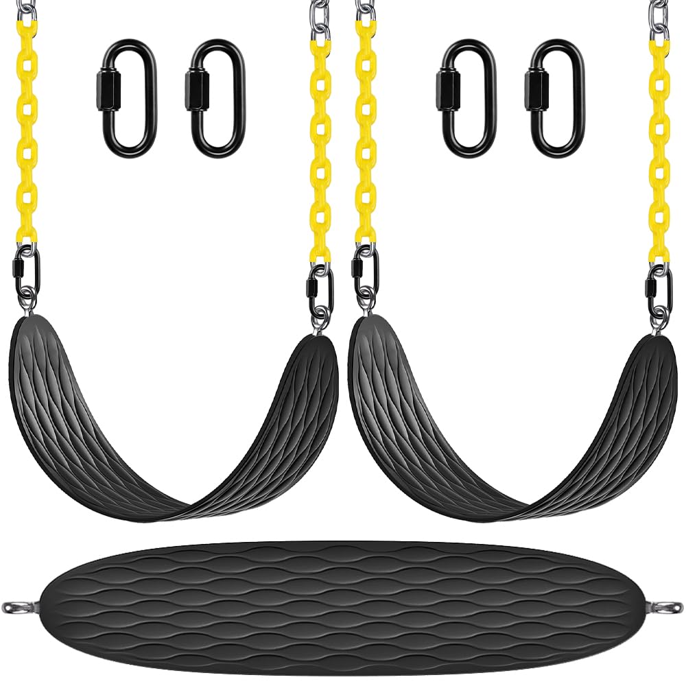 Dolibest Heavy Duty Swing Seats (2 Pack) with 66 Chain and Carabiners, Comfortable and Durable Plastic Coated Swing Set Accessor