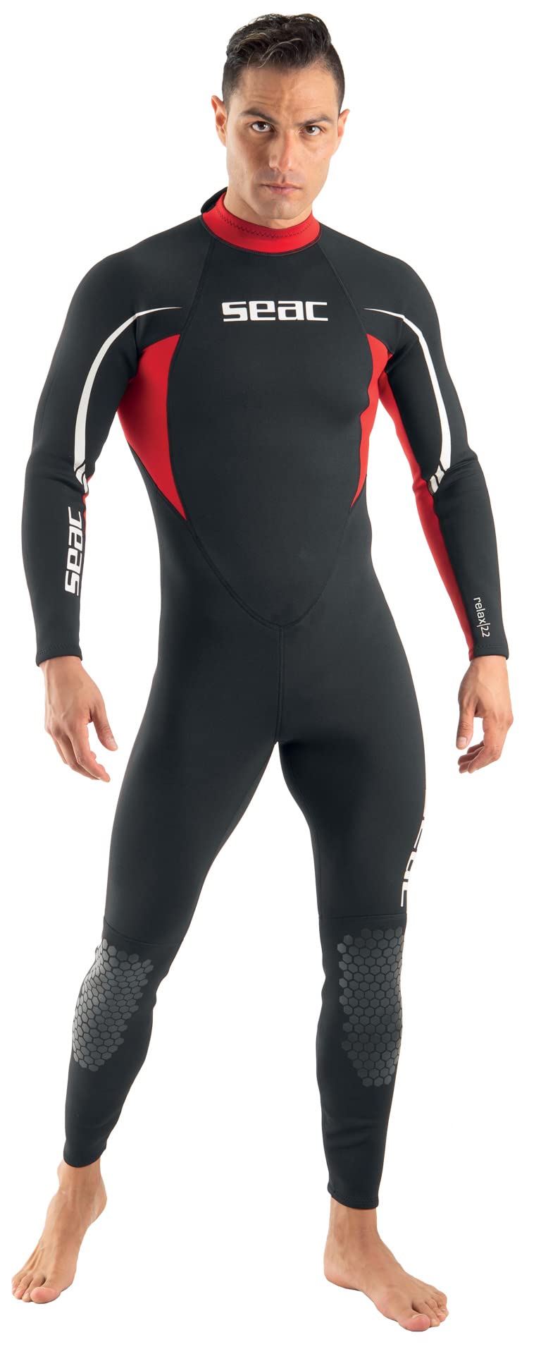 SEAC The Relax Long Mans, 2.2 mm Neoprene One Piece Wetsuit for Snorkeling, Scuba Diving and Other Water Sports, Black/Red, X-La