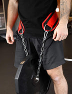 Gymreapers Dip Belt With Chain For Weightlifting, Pull Ups, Dips - Heavy Duty Steel Chain For Added Weight Training (Red)