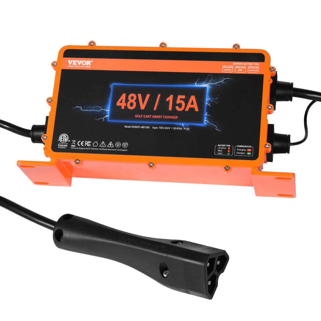 Vevor 48 Volt Golf Cart Battery Charger, 15 Amp, Smart Battery Charger With Rxv Plug, Compatible With Lead-Acid Agm/Gel/Efb Mf F