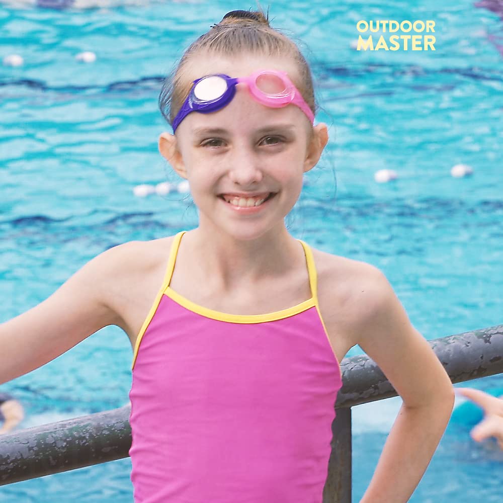 Outdoormaster Kids Swim Goggles 2 Pack - Quick Adjustable Strap Swimming Goggles For Kids - C