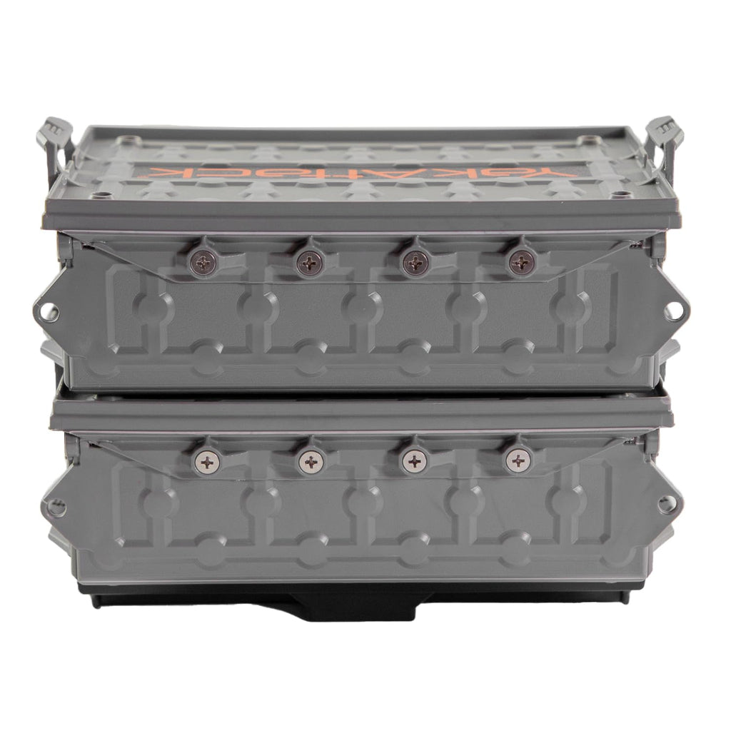Yakattack Tracpak Battleship Gray Combo Kit - 2 Stackable Kayak Storage Boxes With Quick Release Track Mount Base | Kayak Crate