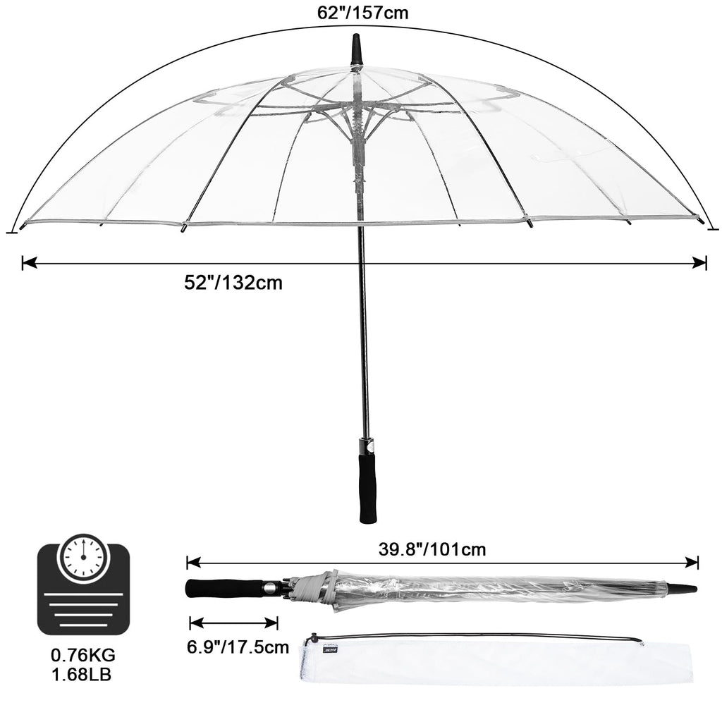 G4Free 62 Inch Clear Golf Umbrella Transparent Auto Open Large Stick Umbrella Oversized Umbrella Windproof Waterproof With Sleev