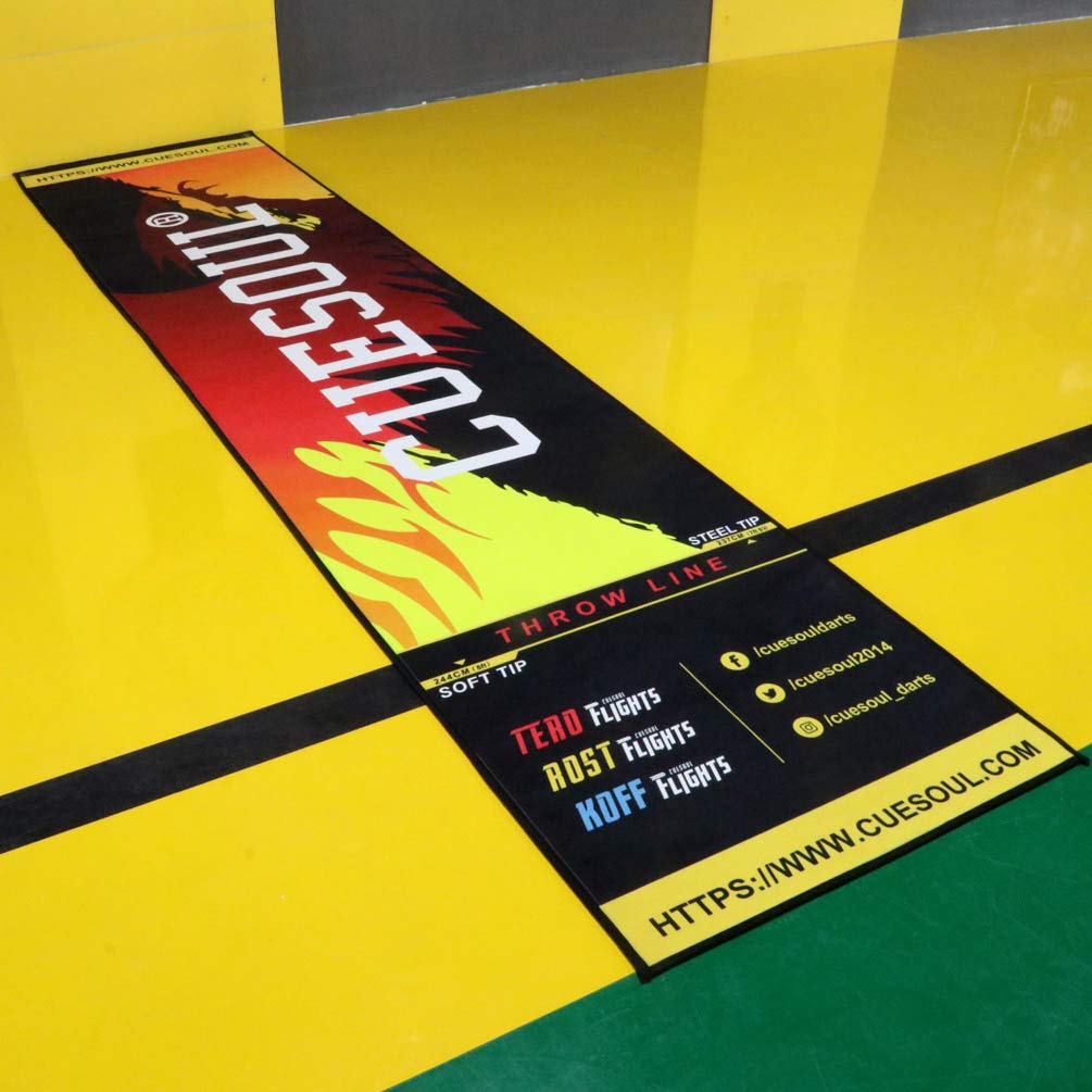 Cuesoul Heavy Duty Darts Mat Includes Both Official Soft & Steel Tip Throwline Yellow Fire