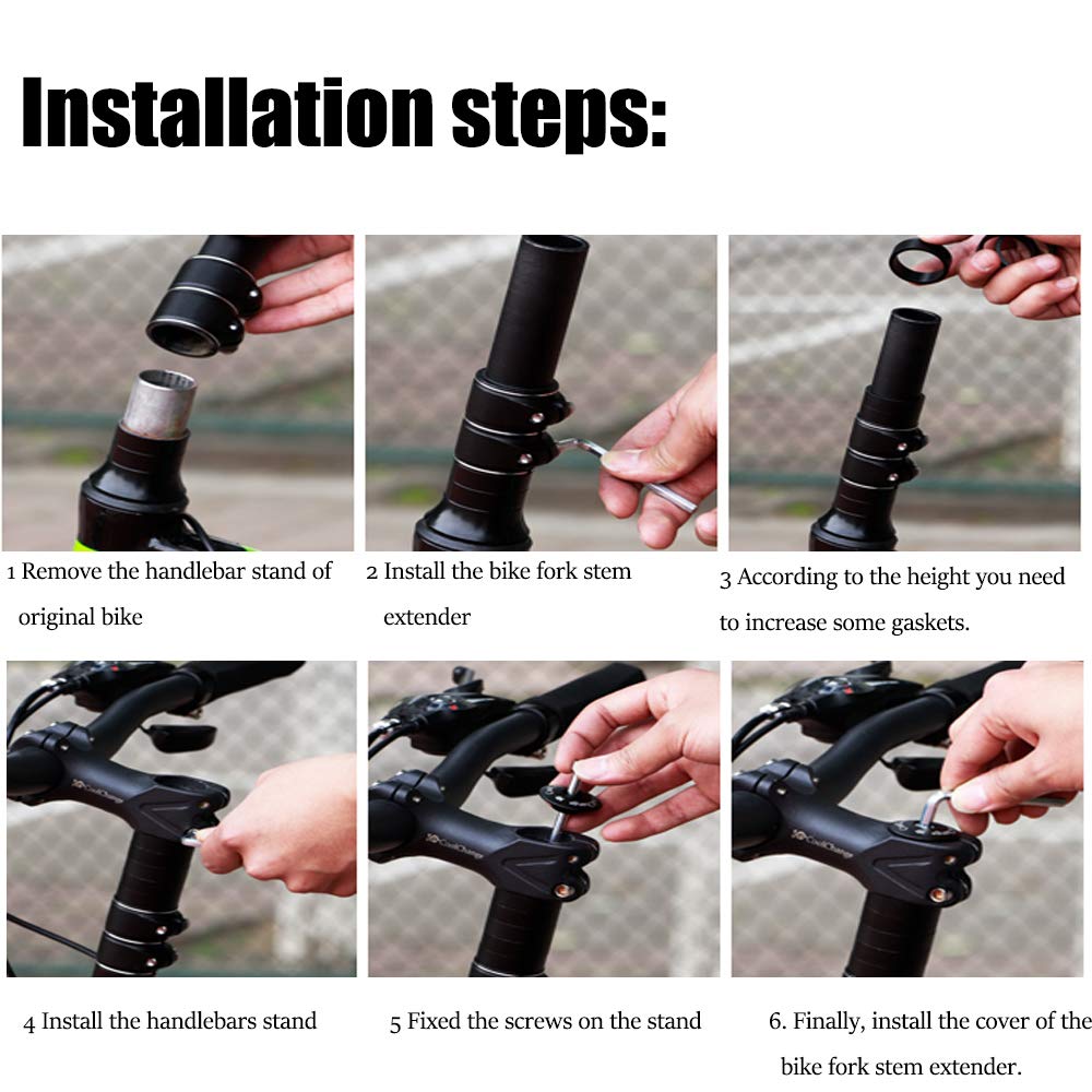 Zukka Bike Fork Stem Extender Bicycle Handlebar Stem Riser Adjustable Bike Stem Riser Aluminium Alloy Head Up Adapter 1-1/8 Inch