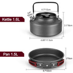 Odoland 22Pcs Camping Cookware Mess Kit, Large Size Hanging Pot Pan Kettle With Base Cook Set For 4, Cups Dishes Forks Spoons Ki