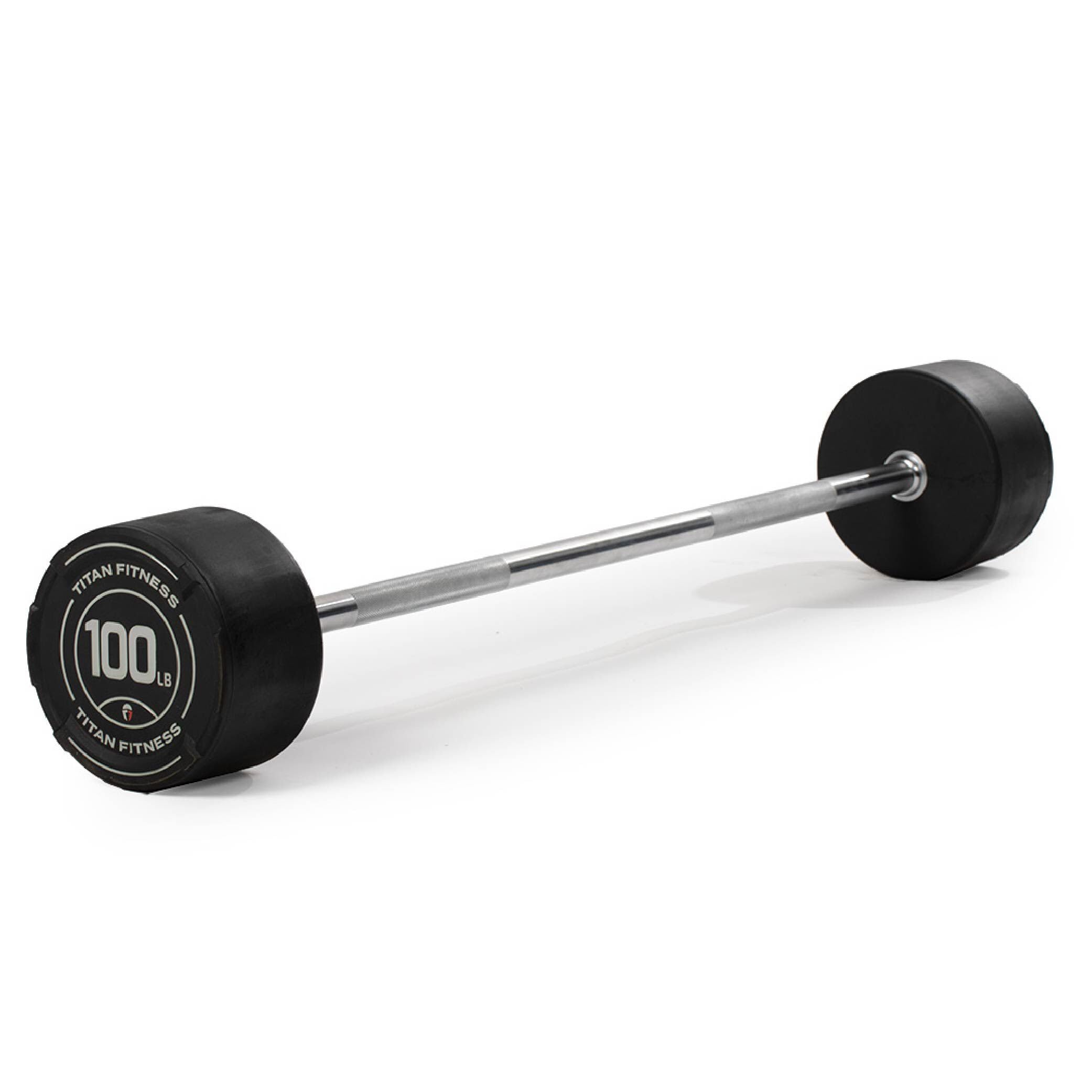 Titan Fitness 100 Lb Rubber Straight Fixed Barbell, Pre-Loaded Weight Bar For Strength Training & Weightlifting