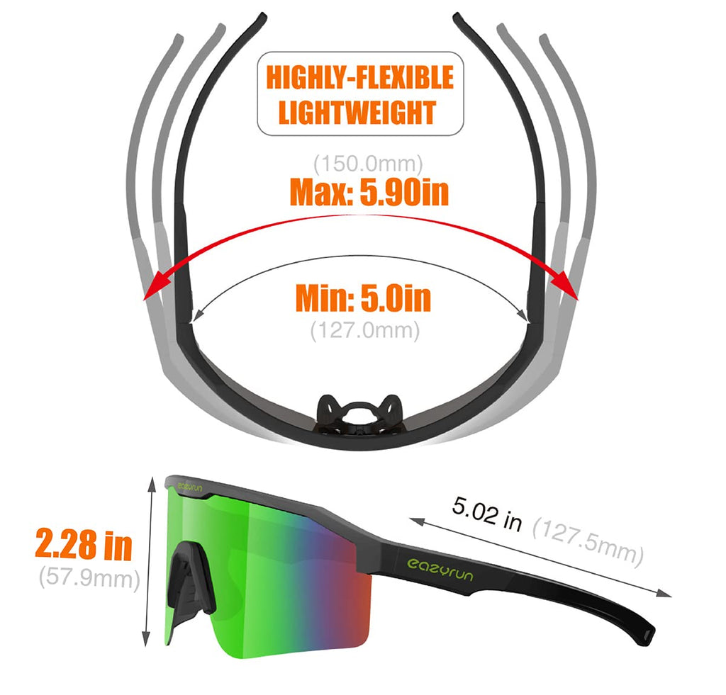 Eazyrun Green Warp Around Shield Polarized Small Narrow Cycling Sunglasses For Men, Pit Viper Baseball Fishing Ski Beach Volleyb