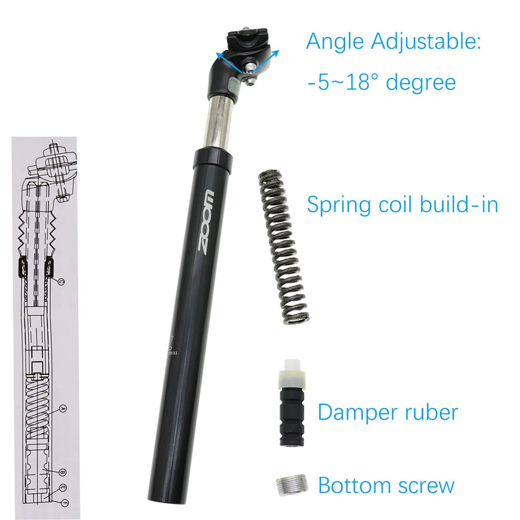 Djc Bike Suspension Seatpost Shock Absorber Damper Post 272 309 316 Mm, Lightweight Aluminum Body (Black Head, 286Mm(Consist Of