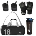 Groupers 2025L Packable Gym & Travel Duffle Bag With Shoe Pocket + 700Ml Protein Shaker + Ventilated Workout Gloves & HeavyDut