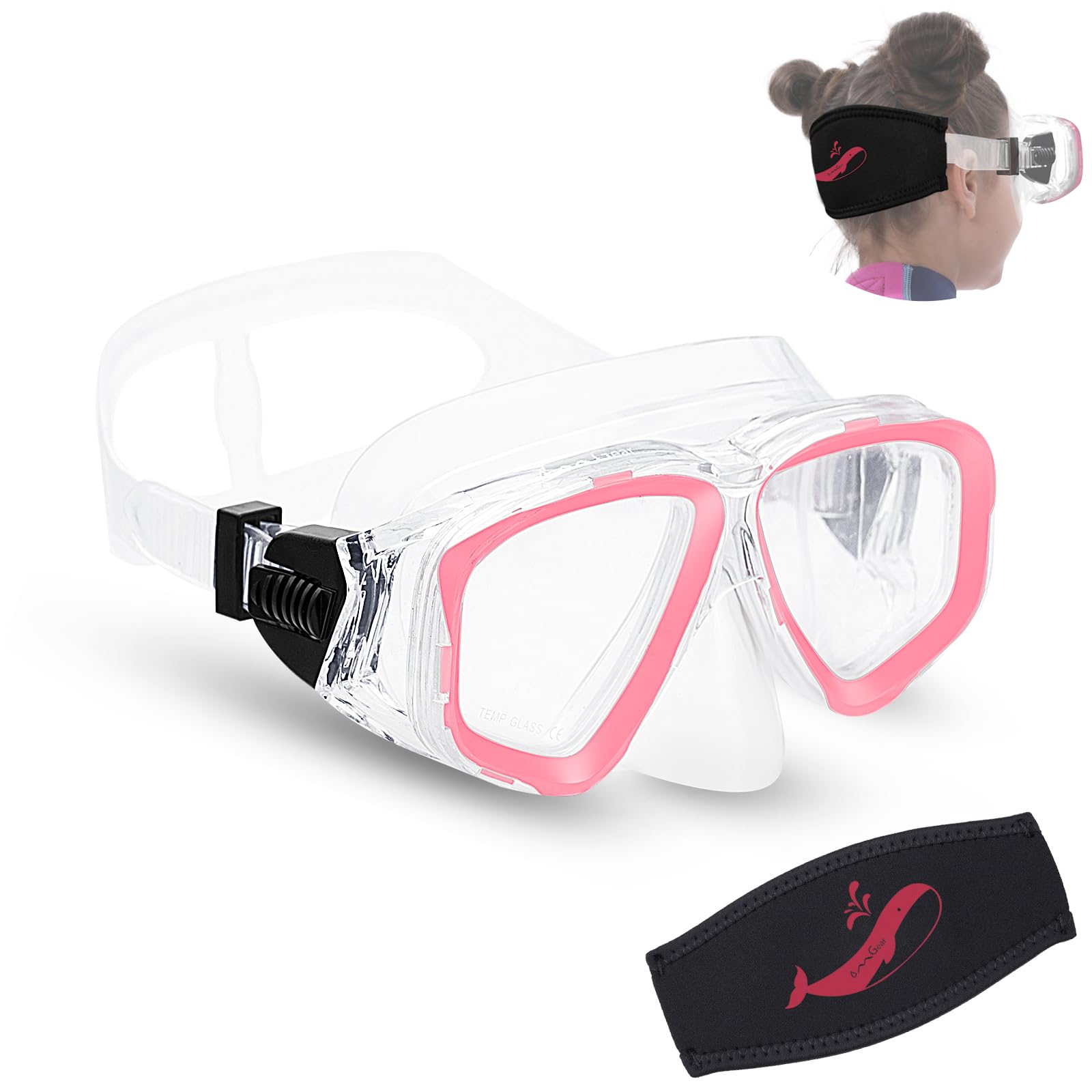 Youth Diving Goggles Nose Cover Kids Scuba Mask Goggles Swim Kids Snorkeling Gear A Swim Mask With Neoprene Mask Pad (Pink)