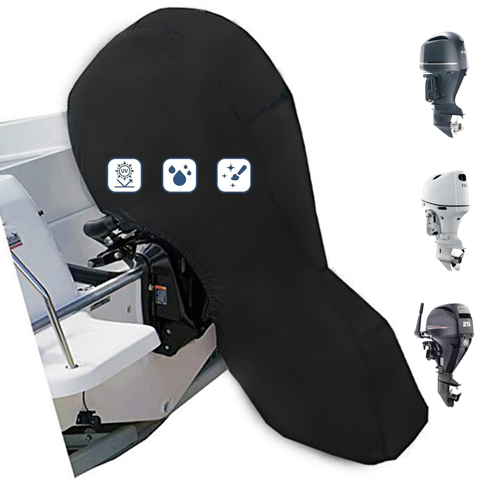 FLYMEI Outboard Motor Cover Fit 30-60 HP Motor, Full Boat Motor Cover Waterproof 600D Heavy Duty Oxford Fabric with PU Coating, 