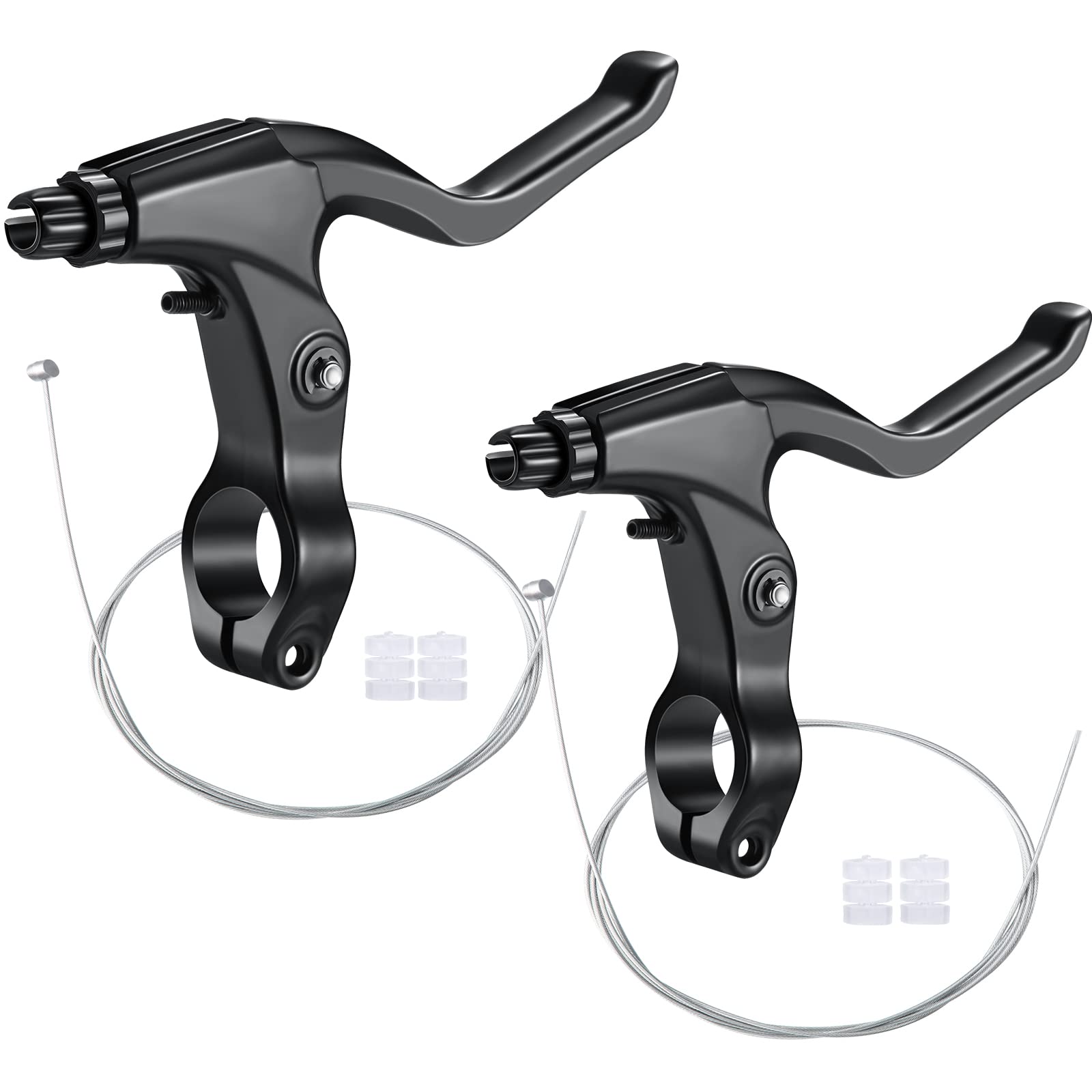 2 Pieces Mountain Bike Brake Aluminum Alloy Brake Handles with 3 Finger Design 2.2 cm Diameter and Bike Brake Cables Wires for M