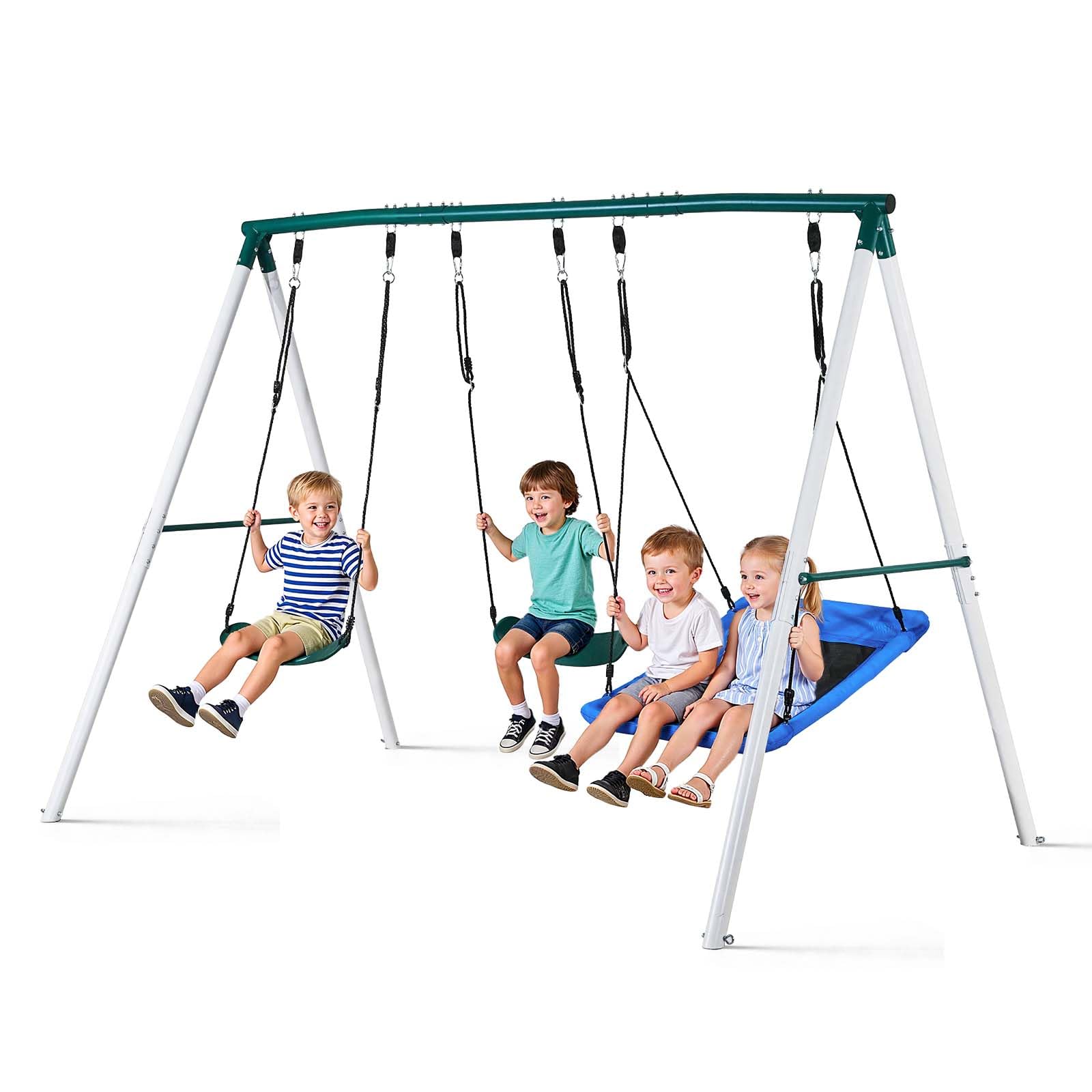 VEVOR Swing Set for Backyard, 45 x 30 in Swing Seat and Two Belt Seats, with Heavy Duty A-Frame Metal Stand, 700 lbs Load Capaci