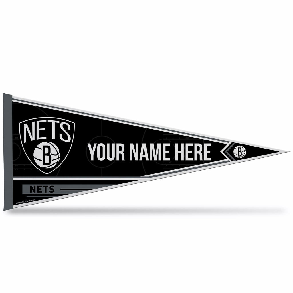 Rico Industries Nba Basketball Brooklyn Nets Personalized - Custom 12'' X 30'' Soft Felt Pennant - Ez To Hang