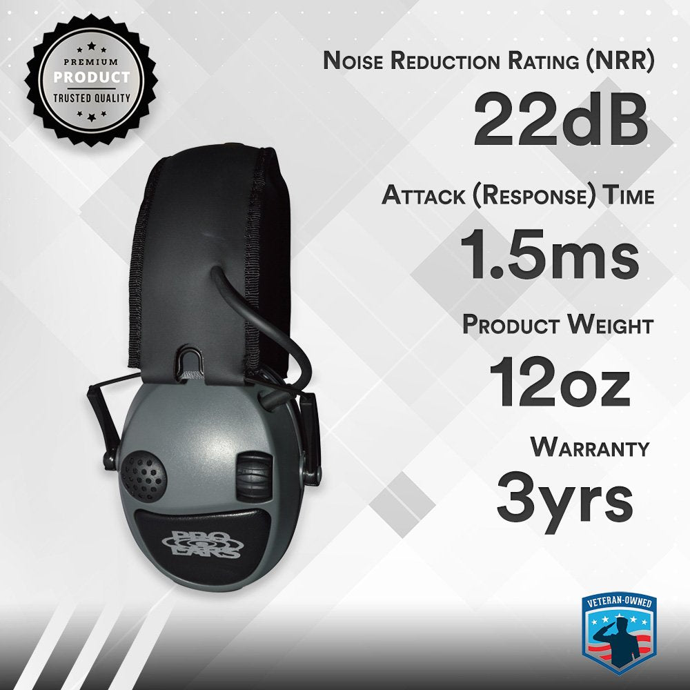 Pro Ears Silver 22 Electronic Hearing Protection, Noise Reduction Rating 22Db, Dynamic Level Sound Compression Technology, Autom