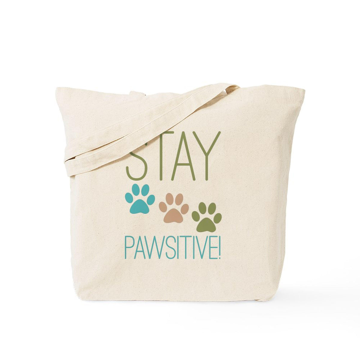 CafePress  Stay Pawsitive  Natural Canvas Tote Bag, Cloth Shopping Bag