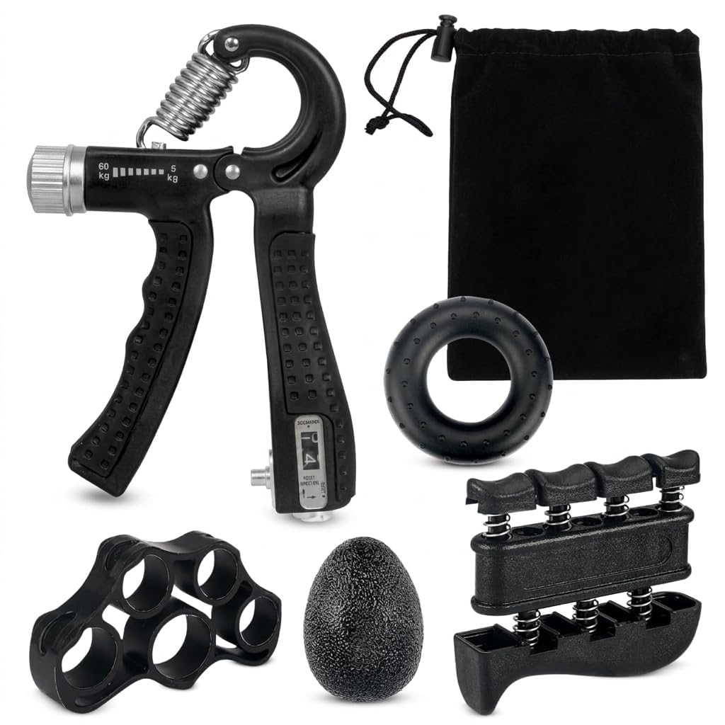 JASYXO Grip Strength Trainer Kit 5PCS  Adjustable Hand Gripper 560kg with Finger Exerciser, Grip Ring & Stretcher for Athletes