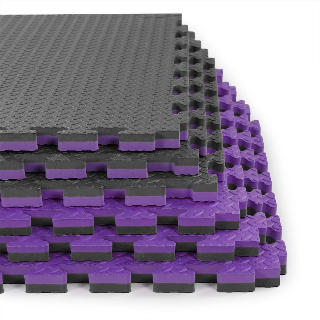 Xspec 1 Extra Thick 48 Sq Ft Reversible Eva Gym Foam Floor Mat Tiles (24 X 24), Steel Pattern, 12 Pcs, Blackpurple