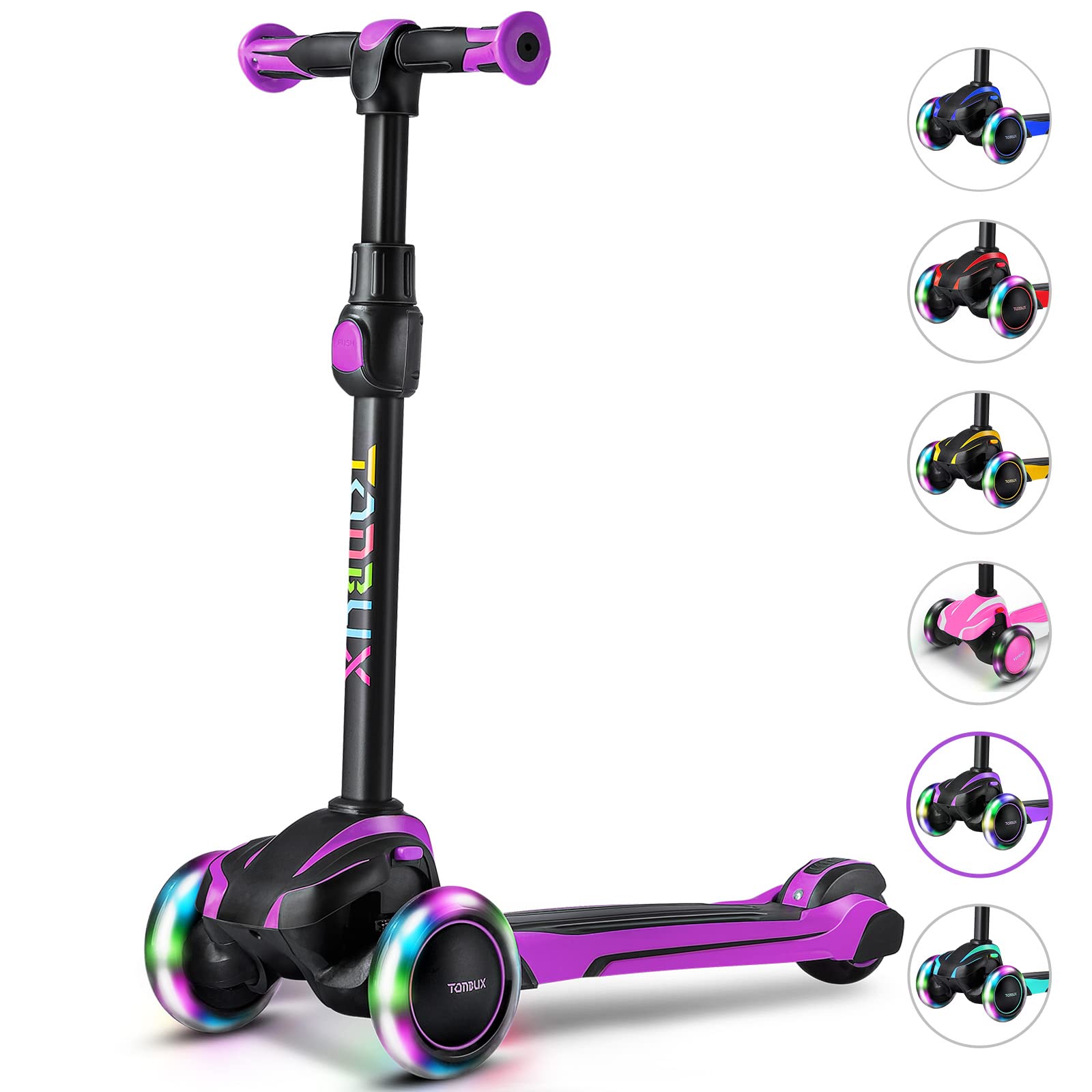 TONBUX Kids Scooter for Age 3-12, Toddler Scooter with 4 Adjustable Heights, Light Up 3-Wheels Scooter, Shock Absorption Design,