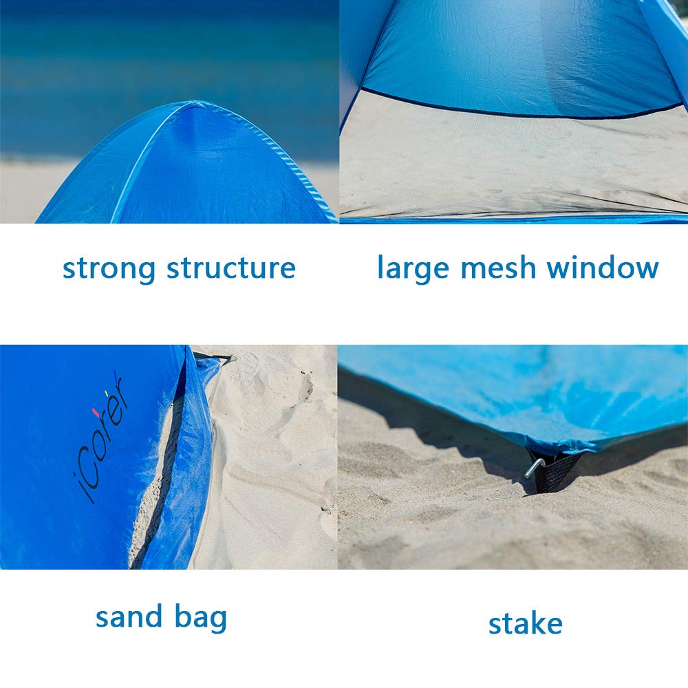 Icorer Automatic Pop Up Instant Portable Outdoors Quick Cabana Beach Tent Sun Shelter, Blue