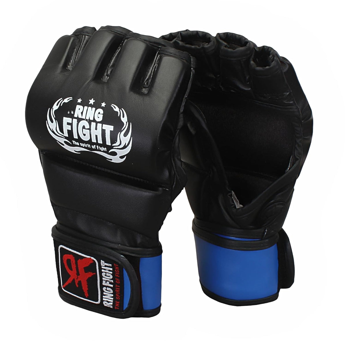 Ring Fight MMA/Fight/Muay Thai Thumb Protection Grappling Gloves Black/Blue (Small/Medium)