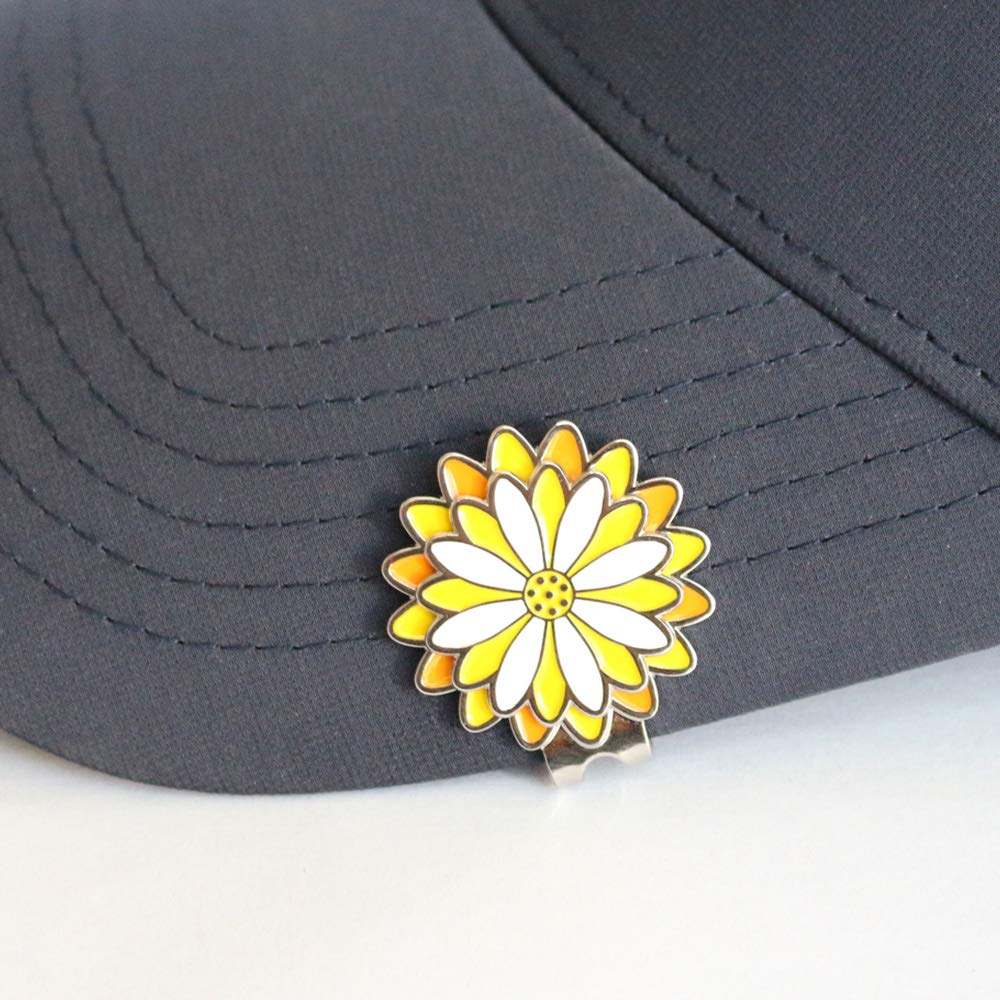 Pinmei Sunflower Golf Ball Marker With Golf Hat Clip(One Hat Clip With Two Markers)