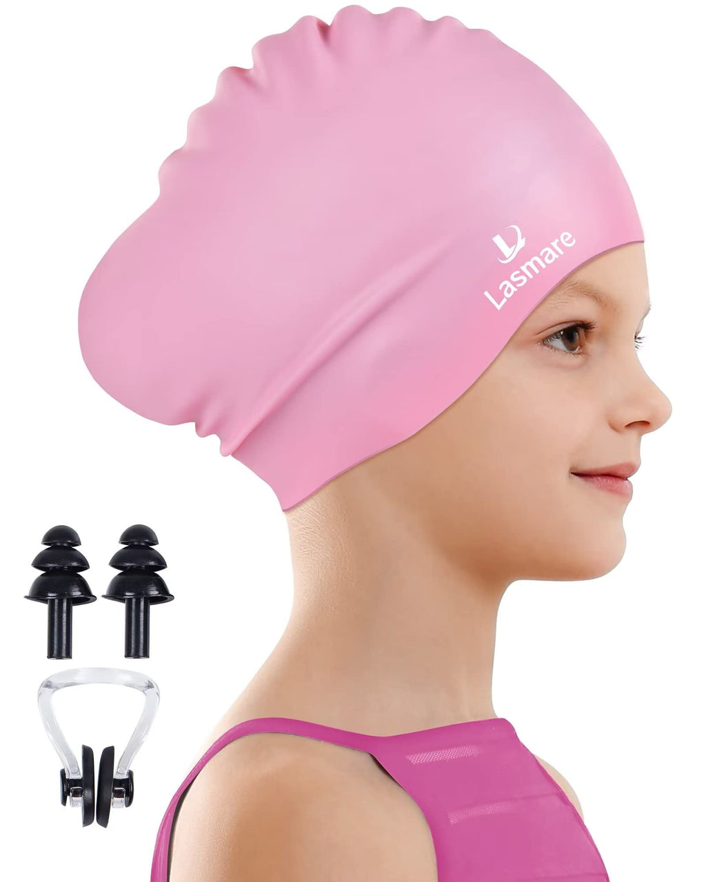 Kids Long Hair Swim Cap For Girls Boys, 3 Size Silicone Swimming Cap For Age 1-15 Toddler Children Teens, Waterproof Swim Hats B