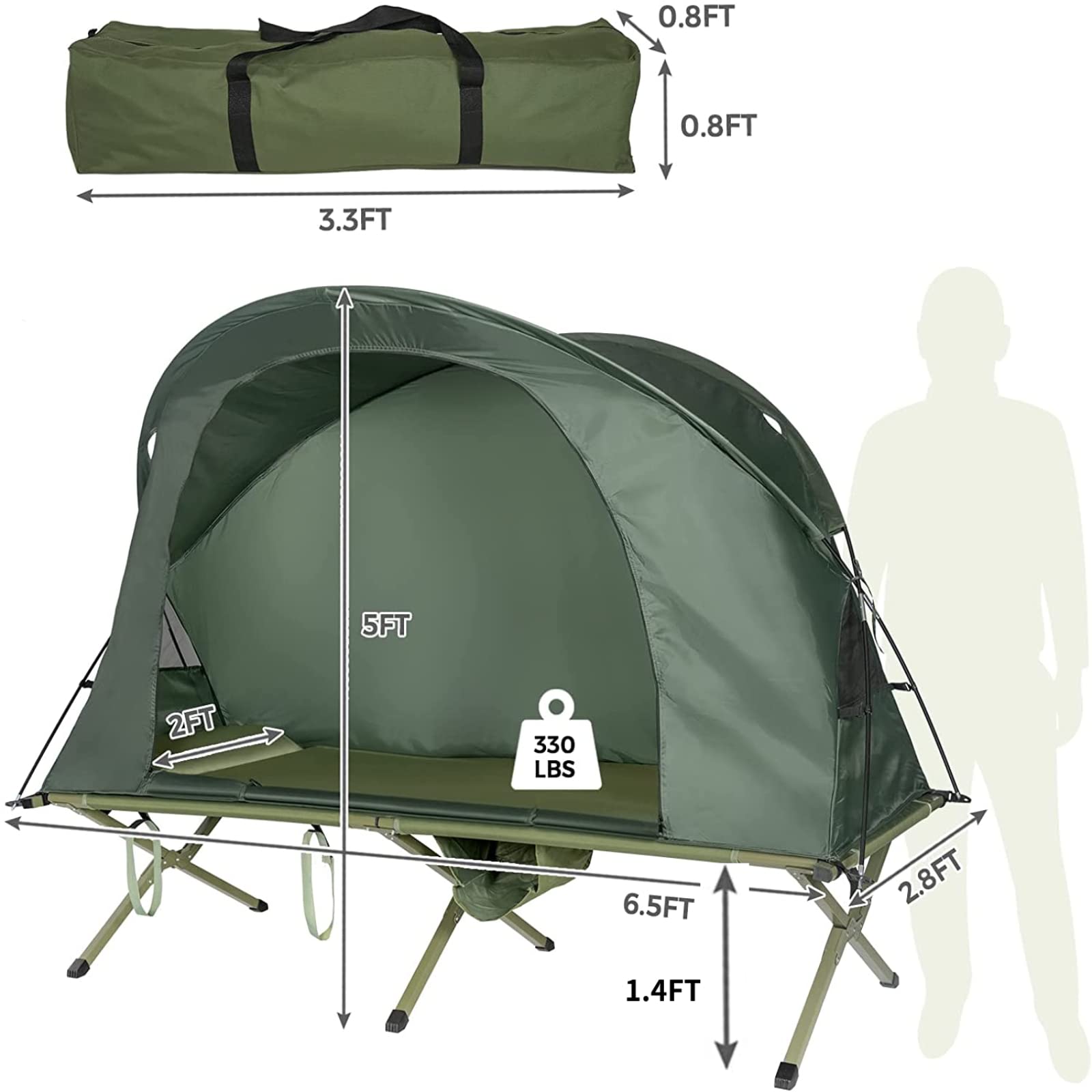 Tangkula 4-In-1 Camping Cot Tent, Foldable Off Ground Elevated Tent Set For 1 Person, Portable Tent With Waterproof External Cov