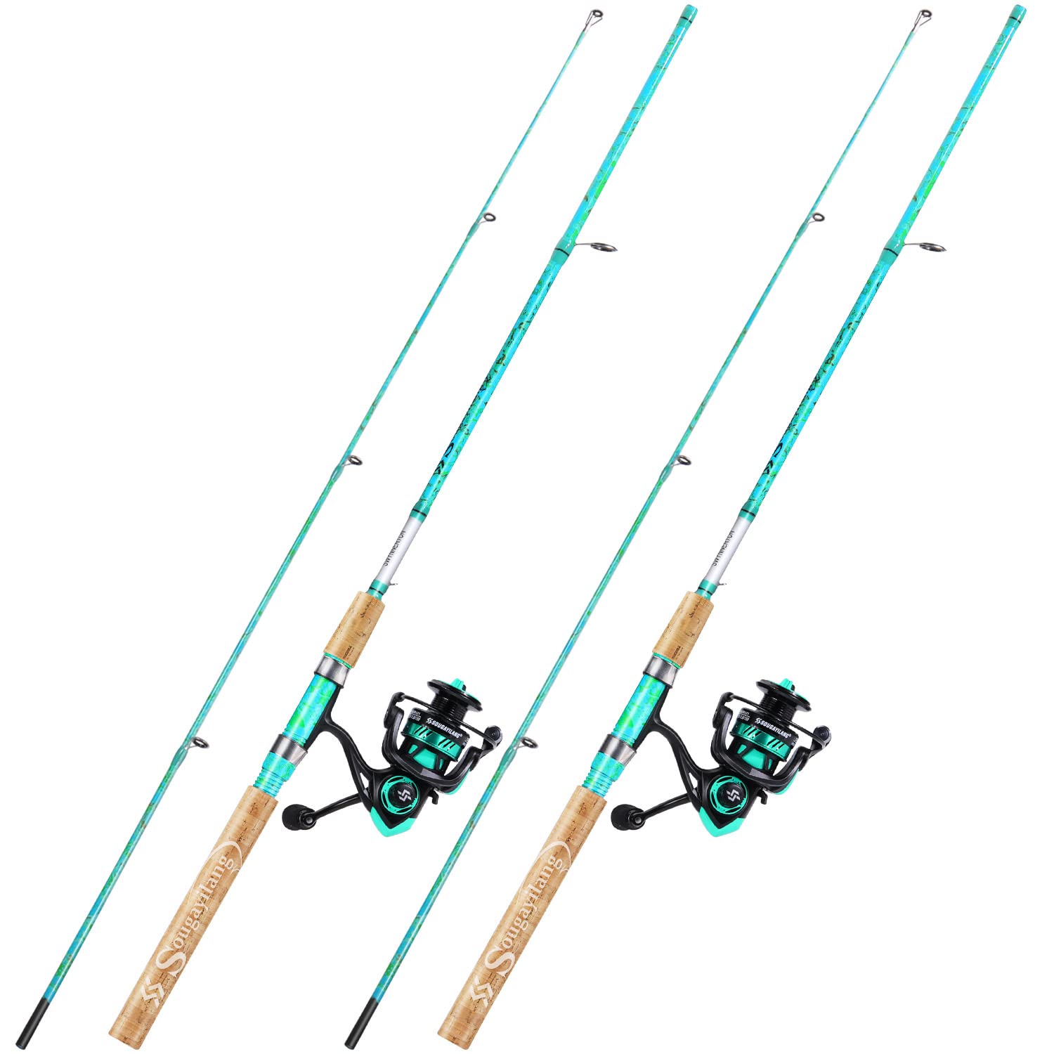 Sougayilang Spinning Fishing Rod Combo, 2-Piece 5-Foot 6-Inch Graphite & Fiberglass Rod, Durable and Strong, Quickset Anti-Rever