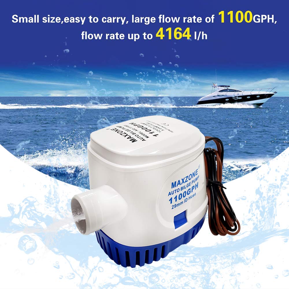 Maxzone Automatic Submersible Boat Bilge Water Pump 12V 1100Gph Auto With Float Switch (Blue - Automatic)