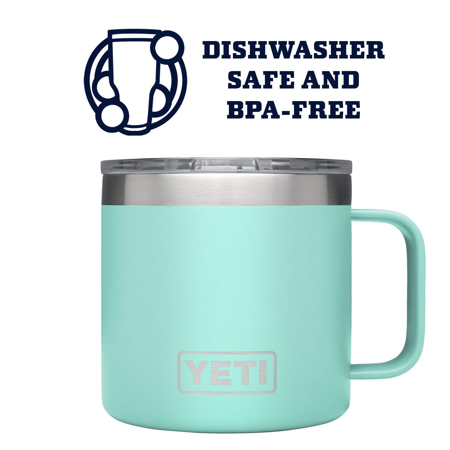 Yeti Rambler 14 Oz Mug, Vacuum Insulated, Stainless Steel With Magslider Lid, Seafoam