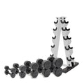 CAP Barbell 150 LB Black Handle Coated 12-Sided Dumbbell Set with Vertical White Rack