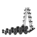 CAP Barbell 150 LB Black Handle Coated 12-Sided Dumbbell Set with Vertical White Rack