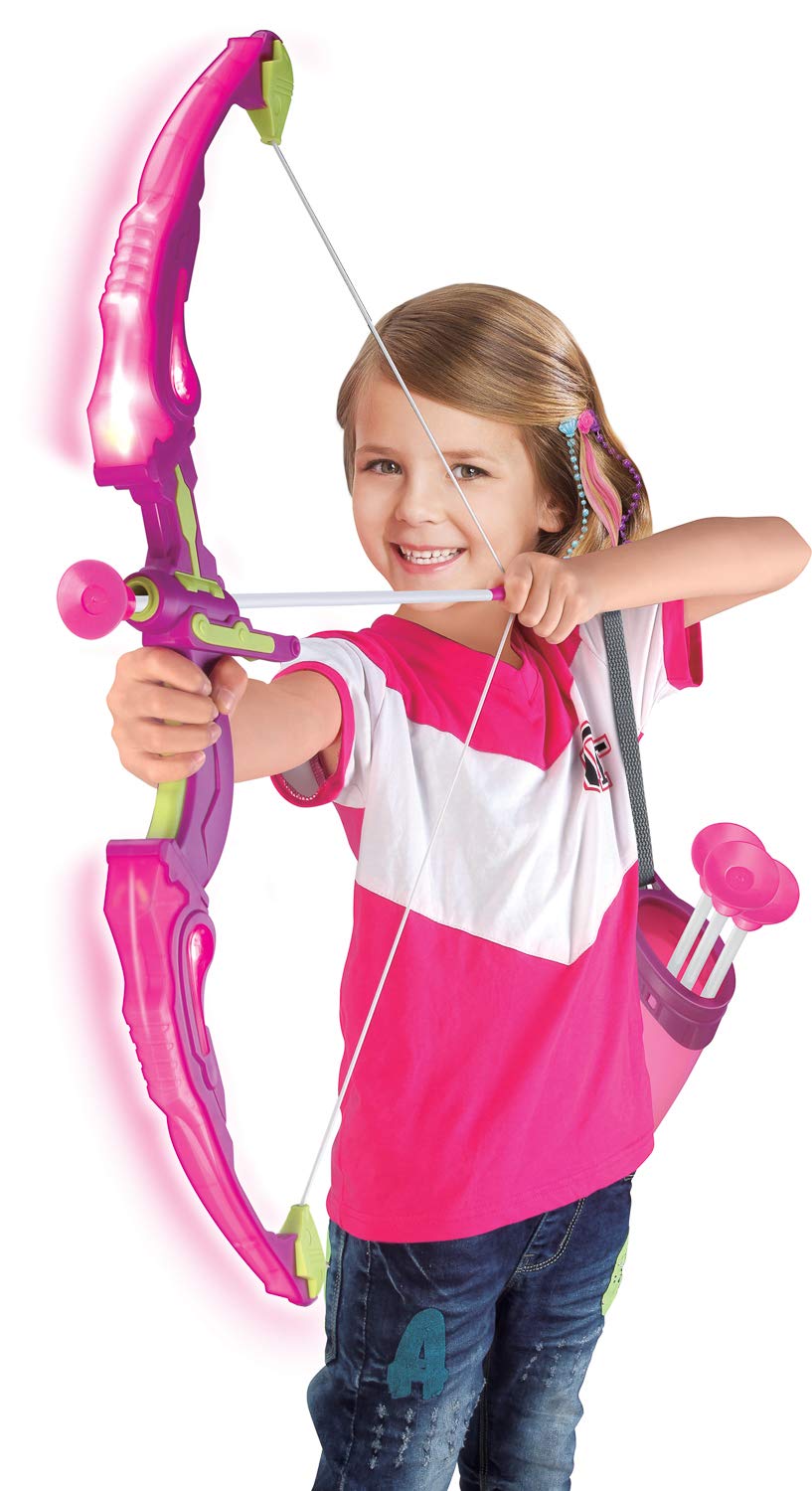 Click N' Play Pink Bow & Arrow Archery Set For Girls, Toy Bow & Arrow That Lights Up For Outdoor Play With 3 Suction Cup Arrows,