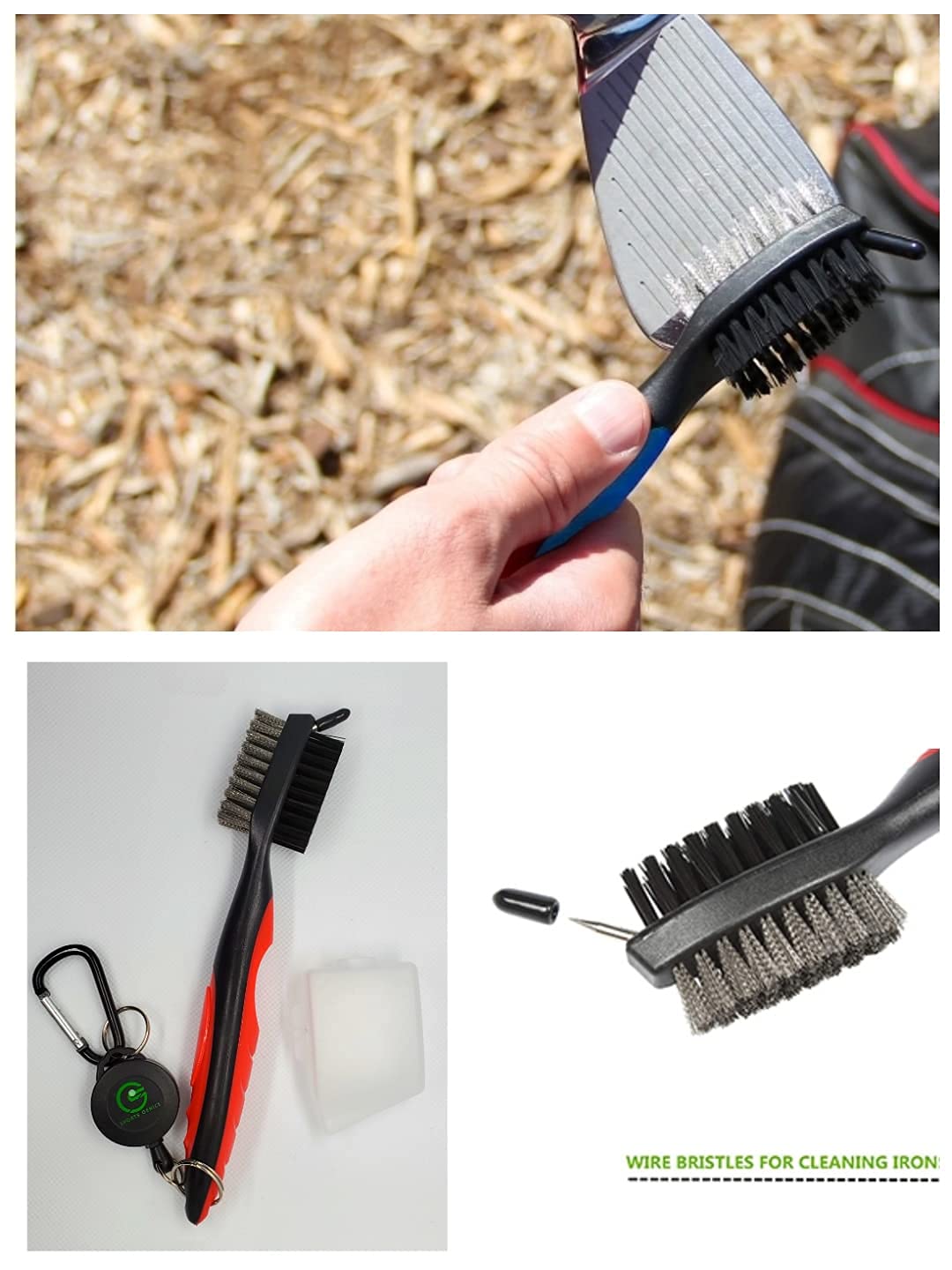 Sportsgenics Golf Brush (Pack Of 2) With A Golf Club Groove Sharpener - Double Sided Golf Club Cleaner - 6 Head Golf Groove Shar