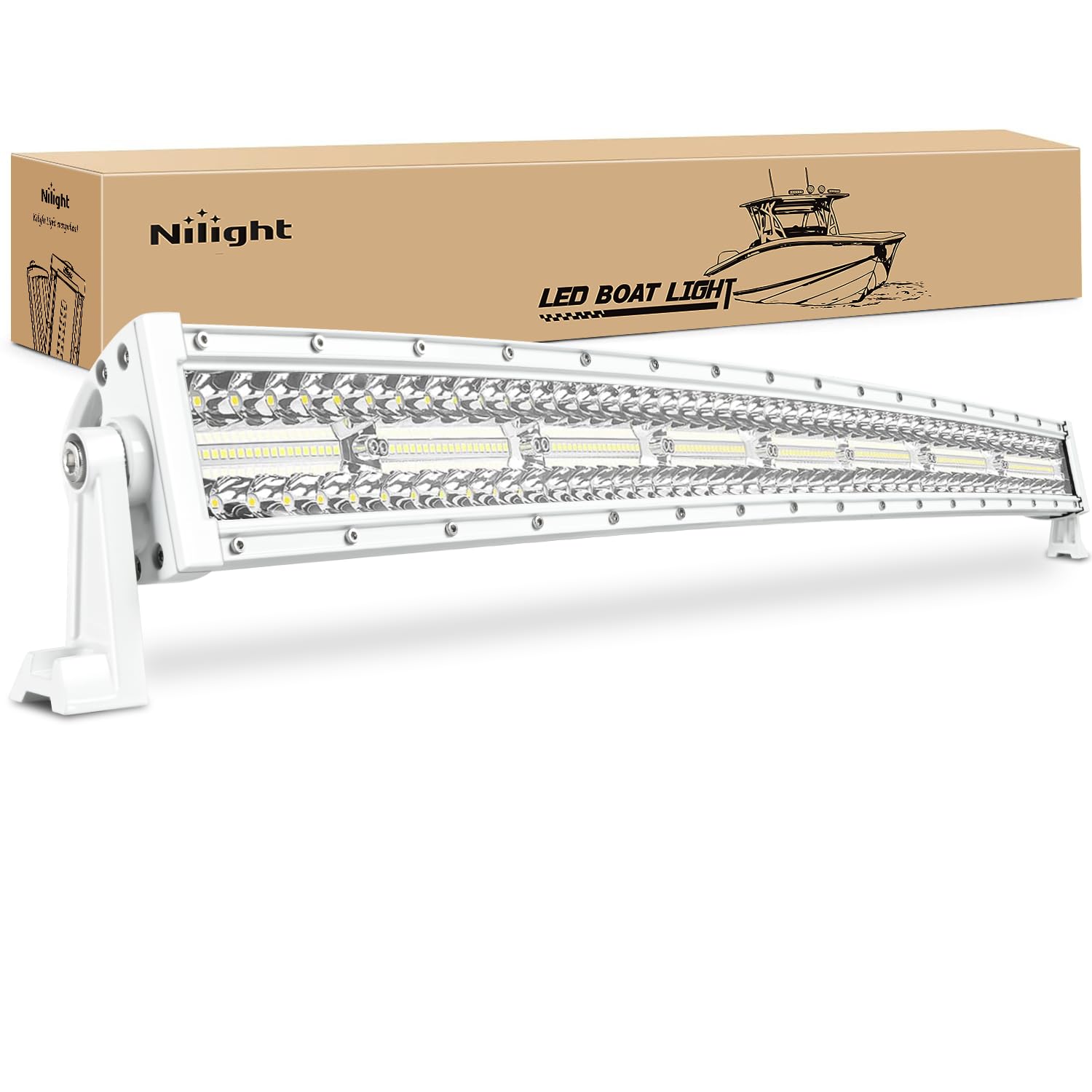 Nilight Marine LED Light Bar Navigation Lights 33 Inch Curved White Spot Flood Combo Ponton Boat Deck Dock Lighting for Night Fi
