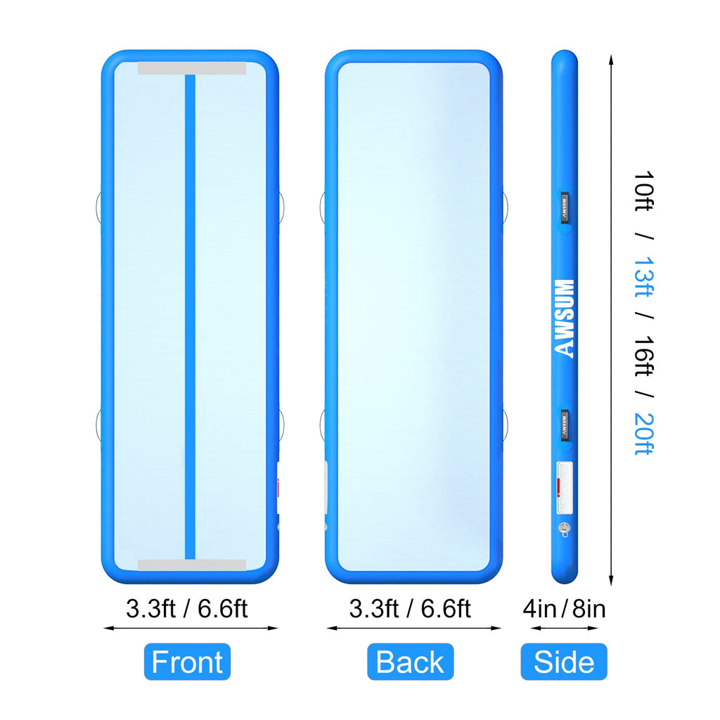AWSUM 10ft x 6.6ft x 4inches Air Mat Tumbling Track Gymnastics Inflatable Training Mat with Electric Air Pump for Gym/Cheerleadi