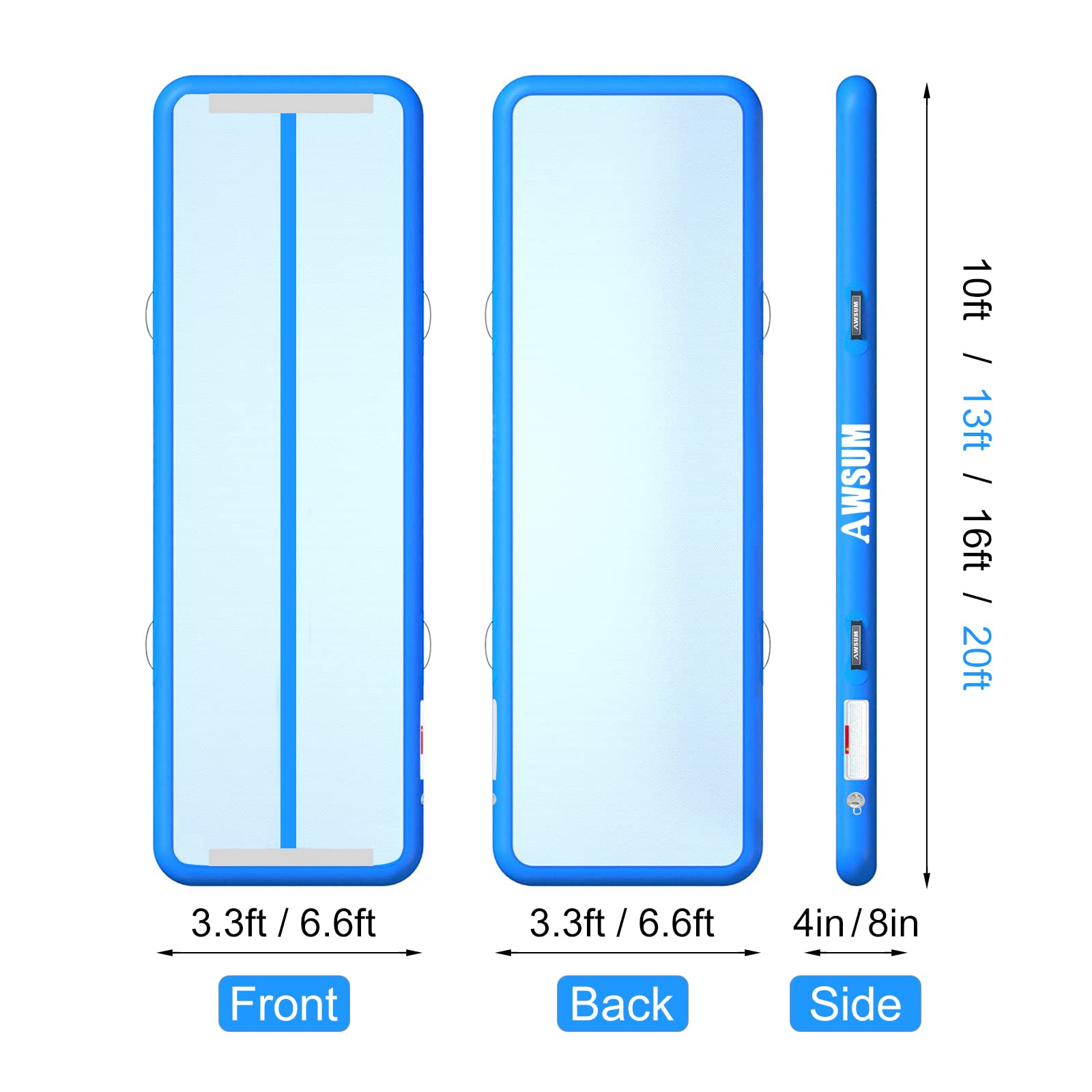 AWSUM 10ft x 6.6ft x 4inches Air Mat Tumbling Track Gymnastics Inflatable Training Mat with Electric Air Pump for Gym/Cheerleadi