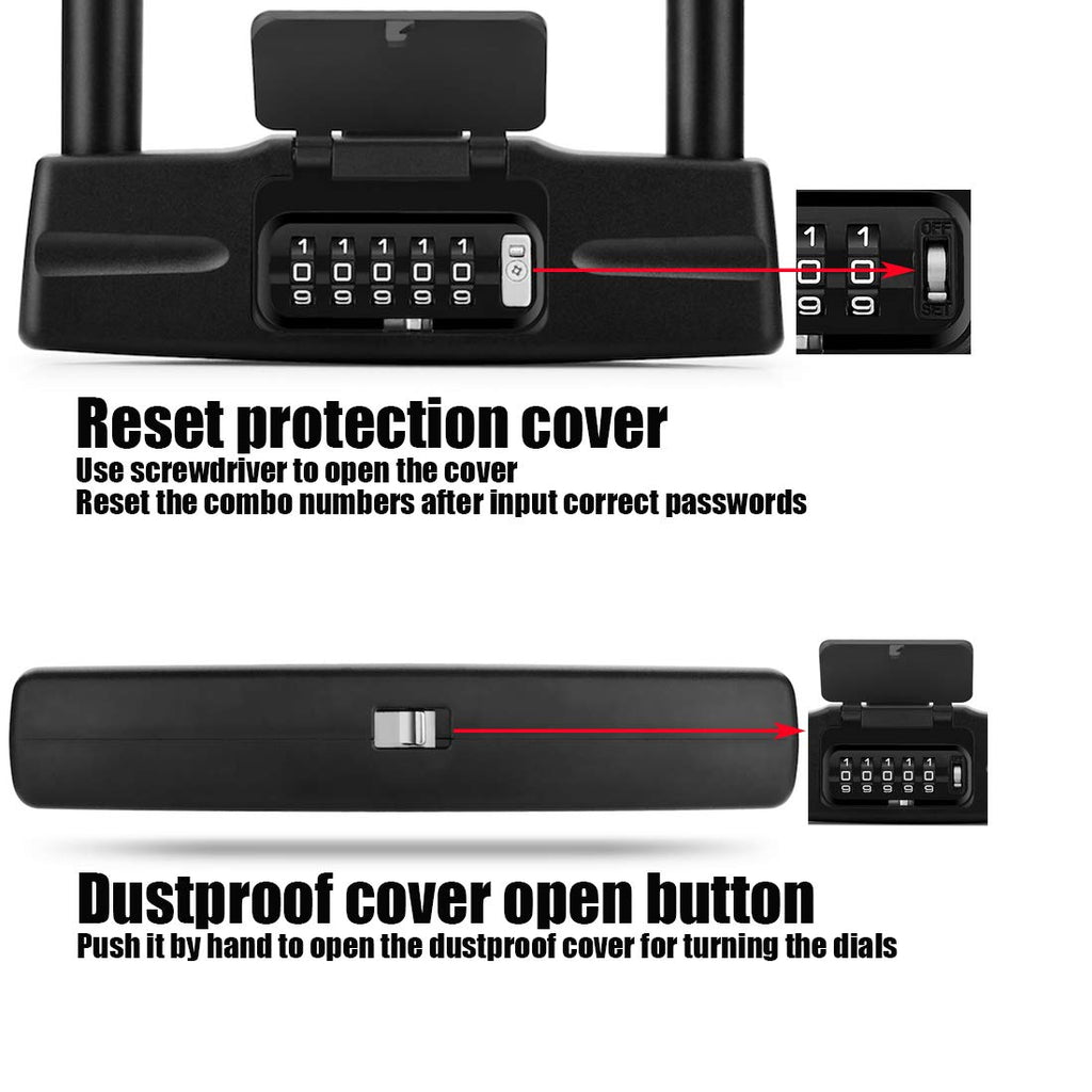Ushake Bicycles U Lock, Heavy Duty Bike Scooter Motorcycles Combination Lock Gate Lock For Anti Theft (Black 14Mm Chackle)
